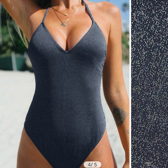 Cupshe - Total Eclipse Halter Twist-Back Cheeky One Piece Swimsuit Size L - Picture 1 of 10